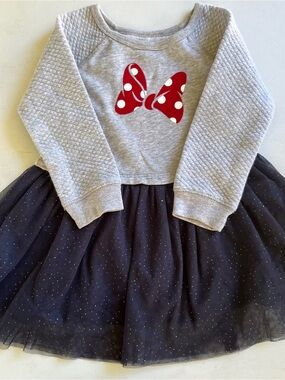 Disney  Gray Sweatshirt Top with Red Polka Dot Bow & Black Sparkle Tulle Skirt